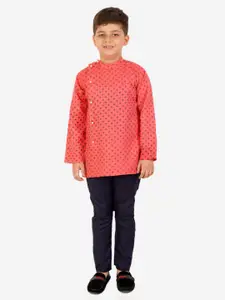 Superminis Boys Pink Angrakha Pure Cotton Kurta with Salwar