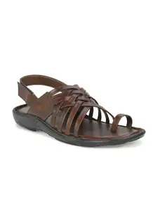 PRIVO by Inc.5 Men Red Ethnic Leather Fisherman Sandals