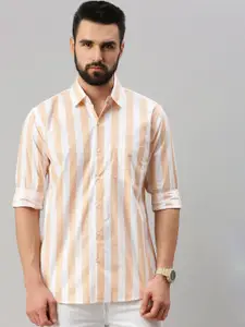 PEPPYZONE Men Peach-Coloured Standard Striped Casual Shirt