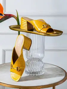 Saint G Women Yellow Leather Block Heels Peep Toes