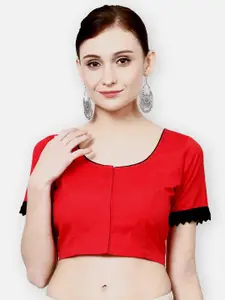 Molcha Women Red Solid Front Open Non Padded Pure Cotton Saree Blouse