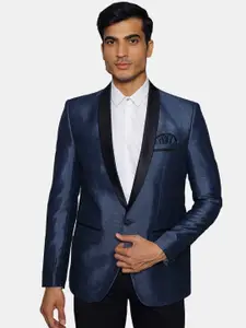 Wintage Men Blue & Black Solid Regular Fit Single Breasted Blazer
