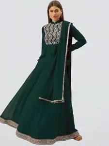 Ethnovog Green  Gold-Toned Embellished Made to Measure Lehenga  Blouse With Dupatta