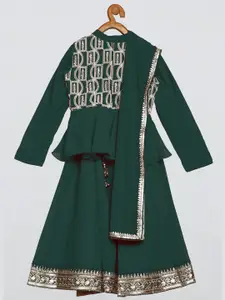 Ethnovog Girls Green  Gold-Toned Embroidered Made to Measure Lehenga  Blouse With Dupatta