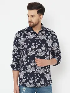 JOLLY'S Men Navy Blue Straight Floral Printed Casual Shirt
