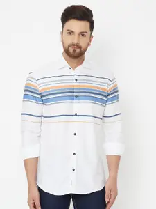 JOLLY'S Men White & Orange Straight Horizontal Striped Casual Shirt