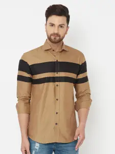 JOLLY'S Men Brown Straight Horizontal Stripes Striped Casual Shirt