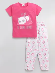 Todd N Teen Girls Pink & Grey Melange Printed Cotton Night suit