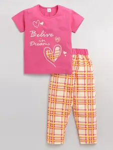 Todd N Teen Girls Pink & Yellow Printed Cotton Night suit