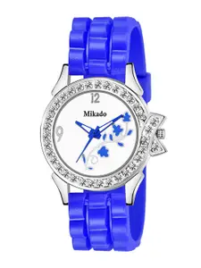 Mikado Women Blue Brass Embellished Dial & Blue Leather Straps Analogue Watch