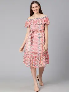 Oxolloxo Multicoloured Printed Off-Shoulder A-Line Dress