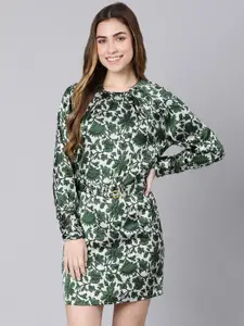 Oxolloxo Women Green Floral Satin Sheath Dress