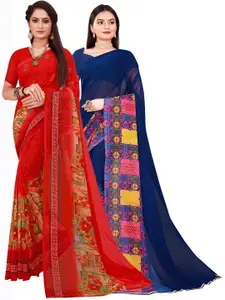 Florence Pack Of 2 Red & Navy Blue Pure Georgette Saree