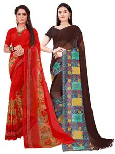Florence Pack Of 2 Brown & Red Pure Georgette Saree