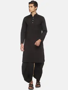 Sethukrishna Men Black Pure Cotton Kurta with Dhoti Pants