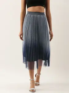 SHECZZAR Blue Ombre Shimmer Accordion Pleats A-Line Skirt