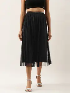 SHECZZAR Black Shimmer Accordion Pleats A-Line Skirt