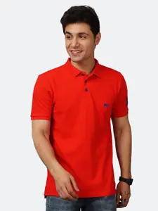 PEPLOS Men Red Solid Polo Collar T-shirt