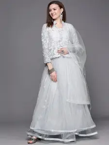 Chhabra 555 Women Grey Net Gown Dress with Jacket