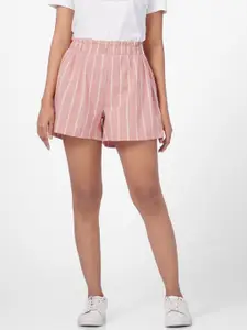 Vero Moda Women Pink Striped High-Rise Shorts