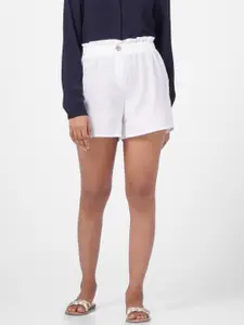 Vero Moda Women White Solid High-Rise Shorts