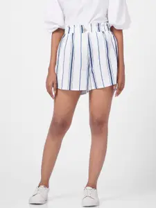 Vero Moda Women White Striped High-Rise Shorts