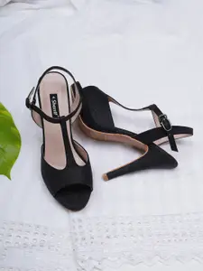 Sherrif Shoes Women Black Party Stiletto Peep Toes
