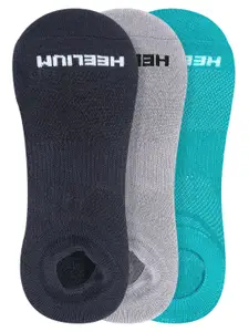Heelium Men Grey Teal Pack Of 3 Solid Bamboo Ankle-Length Socks