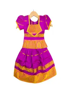 AMIRTHA FASHION Girls Purple & Golden Art Silk Ready to Wear Lehenga
