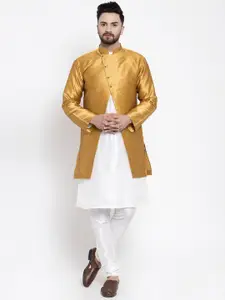 Kaifoo Men White & Gold Kurta Set With Jacket