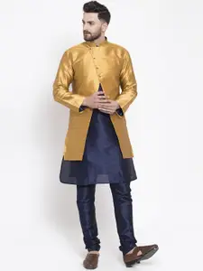 Kaifoo Men Navy Blue Kurta with Churidar & with Jacket