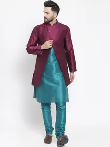 Kaifoo Men Green Pleated Kurta with Churidar