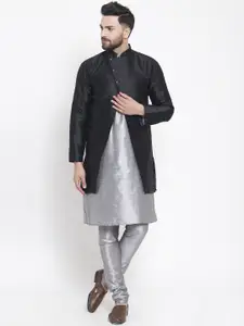 Kaifoo Men Grey Kurta with Churidar & Jacket