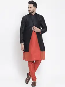 Kaifoo Men Orange Kurta With Churidar