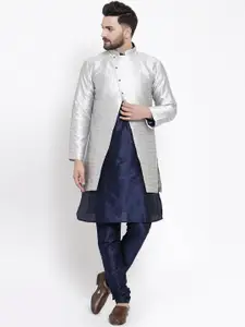 Kaifoo Men Navy Blue Kurta with Churidar & Jacket