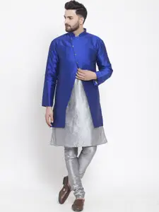 Kaifoo Men Grey & Blue Kurta Set With Jacket