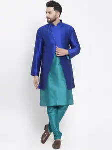 Kaifoo Men Green Pleated Kurta with Churidar