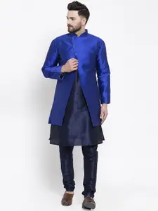 Kaifoo Men Navy Blue Kurta Set With Jacket
