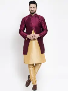 Kaifoo Men Gold-Toned Kurta With Churidar