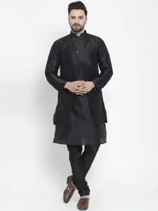 Kaifoo Men Black Layered Kurta with Churidar & With Jacket