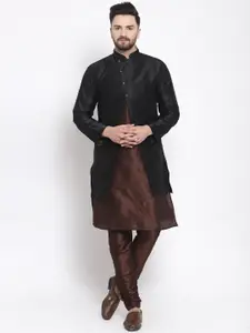 Kaifoo Men Brown Solid Kurta & Churidar With Jacket