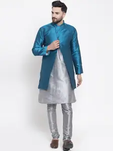 Kaifoo Men Grey Layered Kurta with Churidar
