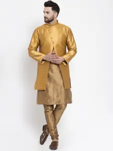 Kaifoo Men Copper-Toned Kurta & Churidar With Jacket