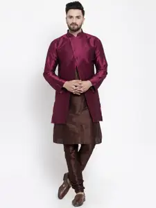 Kaifoo Men Brown Kurta with Churidar & Jacket