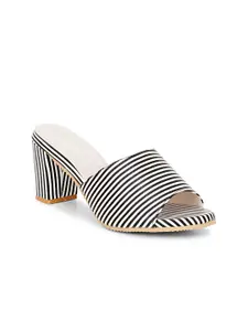Misto Black & White Striped Block Sandals