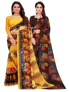 KALINI Pack Of 2 Yellow & Red Pure Georgette Saree