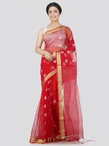 PinkLoom Red & Golden Woven Design Pure Silk Saree