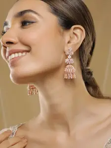 Rubans 22K Rose Gold-Plated AAA Cubic Zirconia Studded Dome-Shaped Jhumkas Earrings