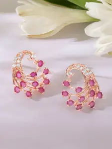 Rubans Rose Gold & Pink Peacock Shaped Drop Earrings