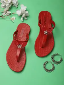 ICONICS Women Red Open Toe Flats